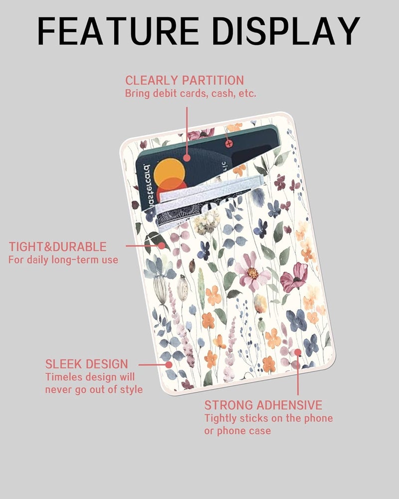 AOHRO Phone Card Holder - Dual Pocket Leather Wallet with Adhesive, Cute Credit Card Holder for Most Phones - Colorful Boho Leaf - Image 5